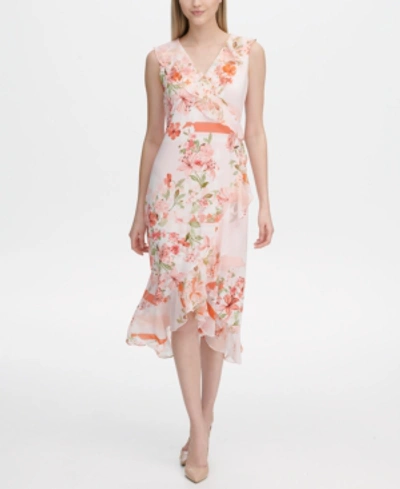 Shop Calvin Klein Floral-print A-line Dress In Porcelain Rose Combo