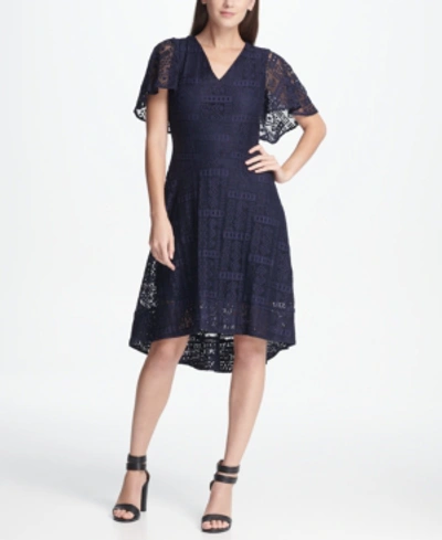Shop Dkny Lace High-low A-line Dress In Midnight