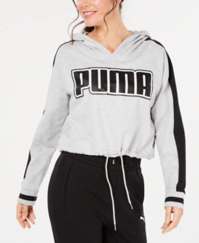 Shop Puma Rebel Reload Relaxed Cropped Hoodie In Light Grey Heather