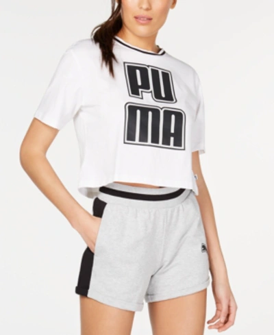 Shop Puma Rebel Reload Cotton Cropped T-shirt In  White