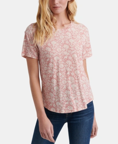 Shop Lucky Brand Floral-print Cotton T-shirt In Medium Red