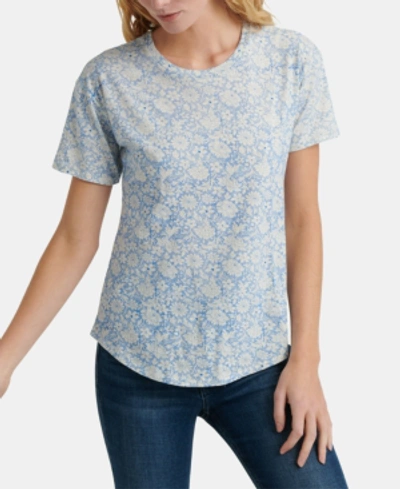 Shop Lucky Brand Floral-print Cotton T-shirt In Blue