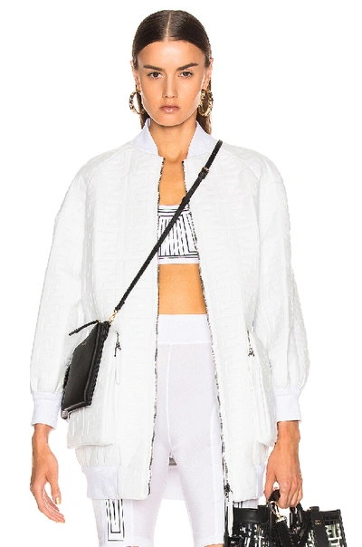 Shop Fendi Logo Embossed Leather Jacket In White