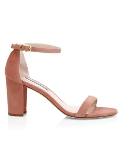 Shop Stuart Weitzman Nearly Nude Suede Block Heel Sandals In Pink