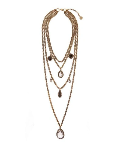 Shop Alexander Mcqueen Gold-tone Crystal Multi-pendant Layered Necklace
