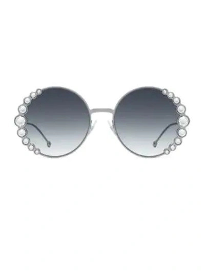 Shop Fendi 58mm Oversized Round Swarovski Crystal Sunglasses In Ruthenium