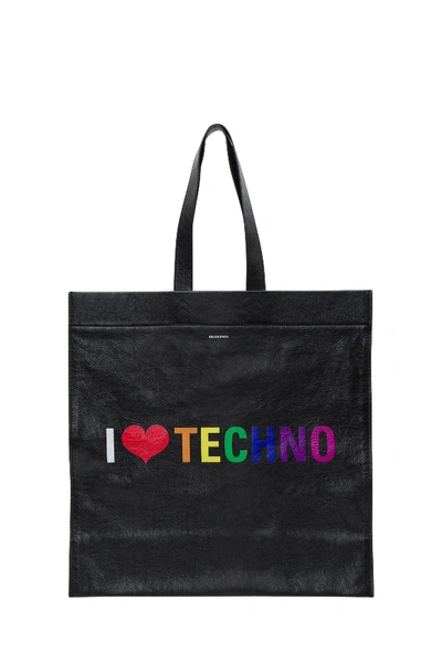 Shop Balenciaga Supermarket Shopper L I Love Techno In Nero