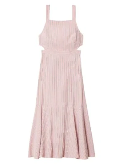 Shop Tibi Striped Twill Cut-out Midi Dress In Dusty Pink Multi
