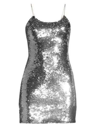 Shop Alice And Olivia Giselle Sequin Mini Dress In Silver