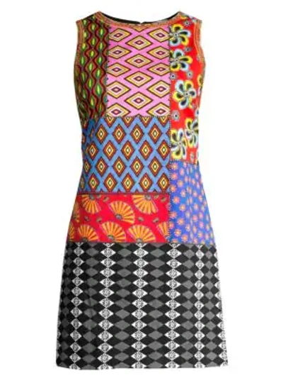 Shop Alice And Olivia Carla Kranendonk X Alice + Olivia Clyde Patchwork Shift Dress In Carla Patchwork