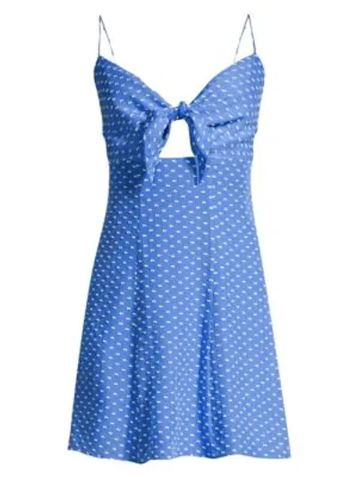 Shop Alice And Olivia Roe Tie-front Clip-dot Mini Dress In Imperial Blue White