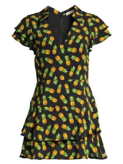 Shop Alice And Olivia Shay Pineapple Print Ruffled Mini Dress In Pineapple Black