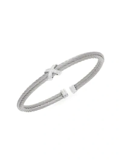 Shop Alor Stainless Steel, 18k White Gold & Diamond Cuff Bracelet