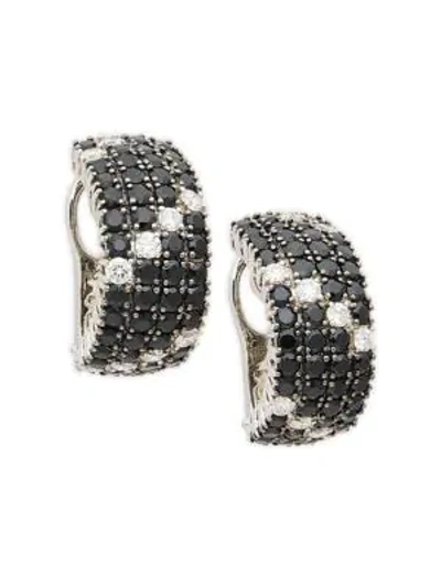Shop Roberto Coin 18k White Gold, Black Sapphire & Diamond Earrings In Multi