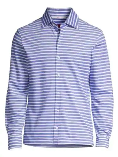 Shop Isaia Stripe Cotton Shirt In Bright Blue