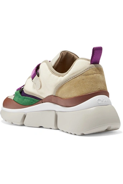 Shop Chloé Sonnie Canvas, Mesh, Suede And Leather Sneakers In Beige