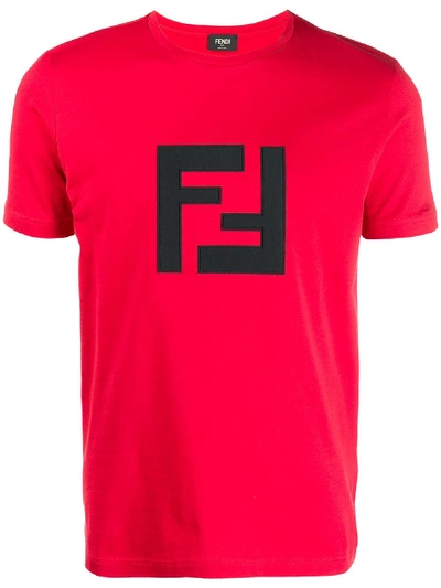 Shop Fendi Logo Appliqué T-shirt - Red