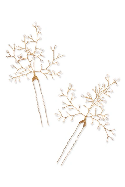 Shop 14 / Quatorze Baby's Breath Set Of Two Gold-tone Pearl Hair Pins