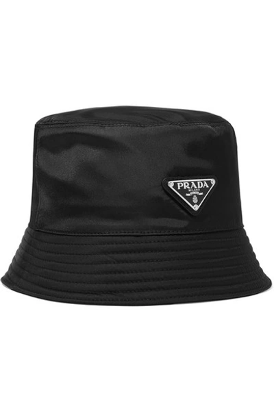 Shop Prada Appliquéd Shell Bucket Hat In Black
