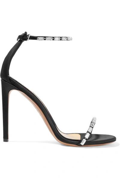 Shop Alexandre Vauthier Carla Crystal-embellished Satin Sandals In Black