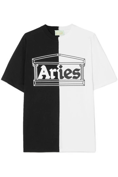 Shop Aries Two-tone Cotton-jersey T-shirt In Black