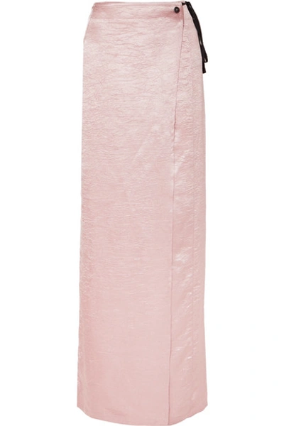 Shop Ann Demeulemeester Crinkled-satin Wrap Maxi Skirt In Pink