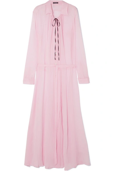 Shop Ann Demeulemeester Ruched Silk-crepon Maxi Dress In Pink