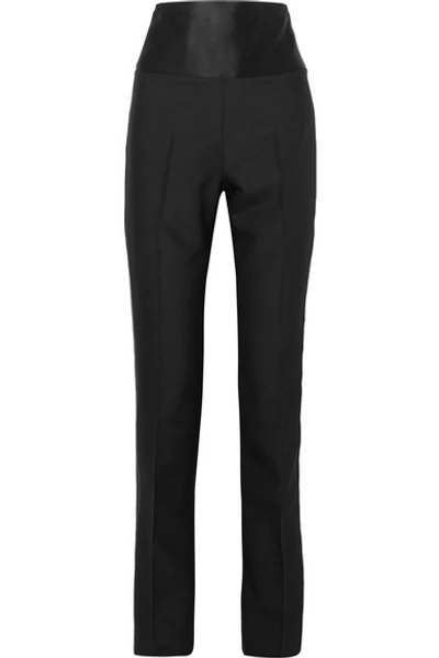 Shop Tom Ford Satin-paneled Wool And Silk-blend Straight-leg Pants In Black