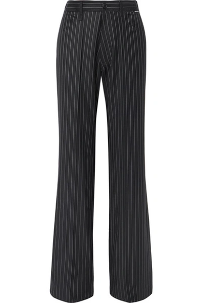 Shop Balenciaga Pinstriped Wool And Cashmere-blend Pants In Navy