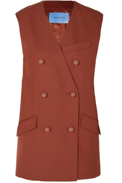 Shop Mugler Double-breasted Wool Vest In Brick