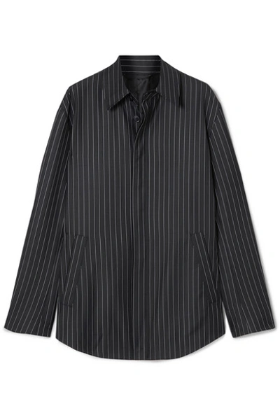 Shop Balenciaga Pinstriped Wool And Cashmere-blend Shirt In Navy