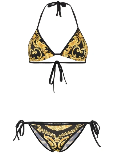 Shop Versace Baroque Print Triangle Bikini - Black