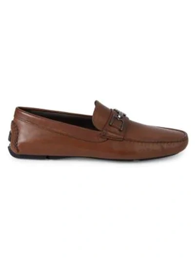 Shop Bruno Magli Neo Leather Buckle Driving Loafers In Cognac