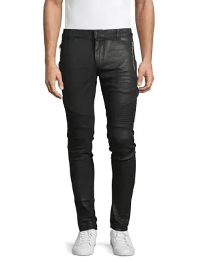 Shop Balmain Textured Skinny-fit Jeans In Black