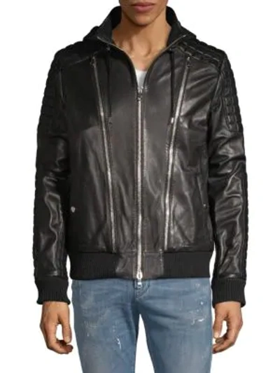 Shop Balmain Quilted Leather Full-zip Jacket In Black