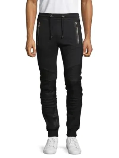 Shop Balmain Moto Leather & Cotton Jogger Pants In Black