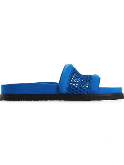 Alexander Wang Jac Airtex Suede And Mesh Slide Sandals In Blue