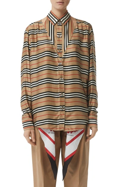 Shop Burberry Heritage Stripe Silk Shirt In Archive Beige