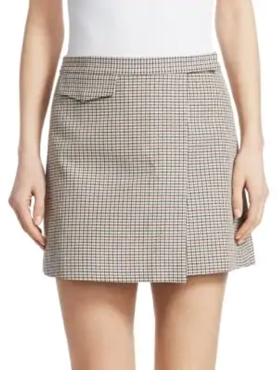 Shop Theory Wool-blend Plaid Mini Wrap Skirt In White Multi
