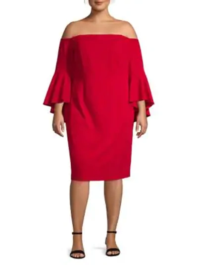 Shop Calvin Klein Plus Off-the-shoulder Sheath Dress In Red