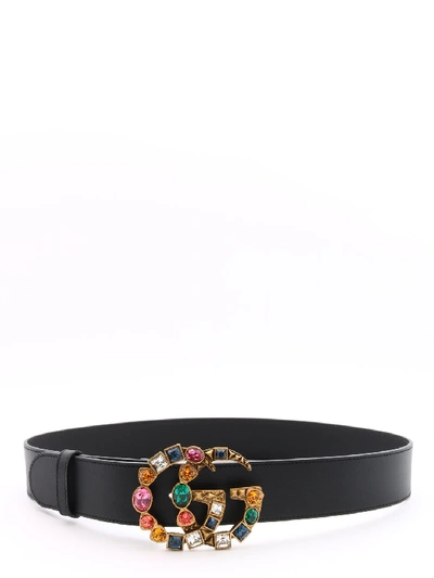 Shop Gucci Gg Crystal Leather Belt In Black