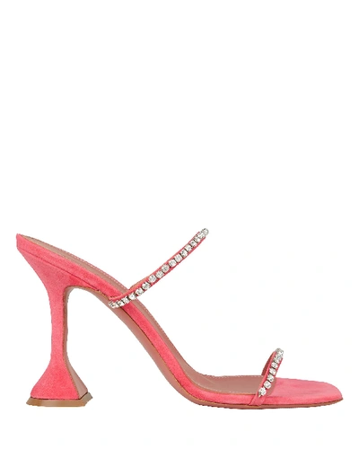 Shop Amina Muaddi Gilda Crystal Embellished Suede Sandals
