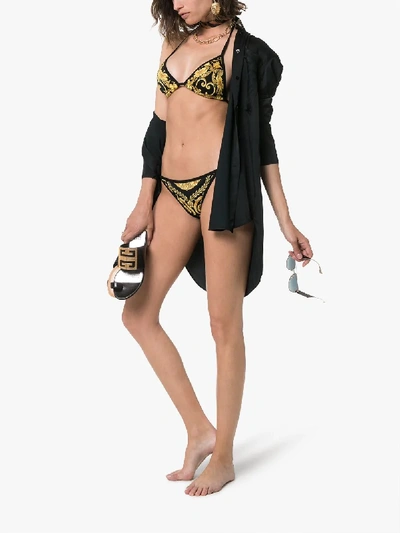 Shop Versace Triangel-bikini Mit Barockem Print In A732d Black Gold