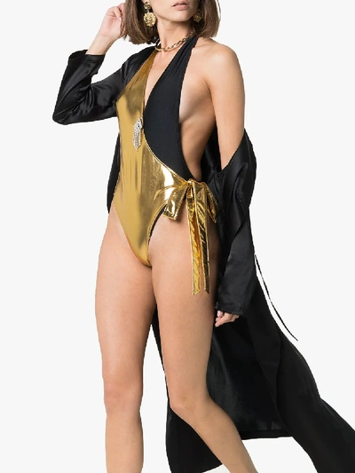 Shop Gucci Lycra Swimsuit In Gold
