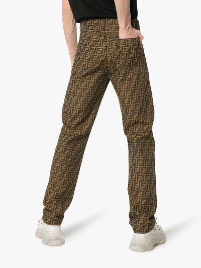 Shop Fendi Jacquard Ff Logo Trousers In Neutrals