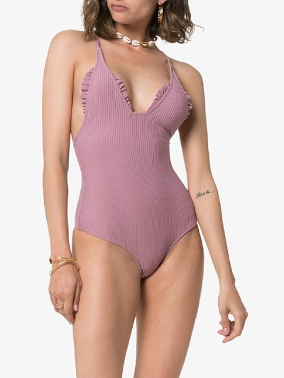 Shop Made By Dawn Traveller Ribbed Ruffle Swimsuit In Pink