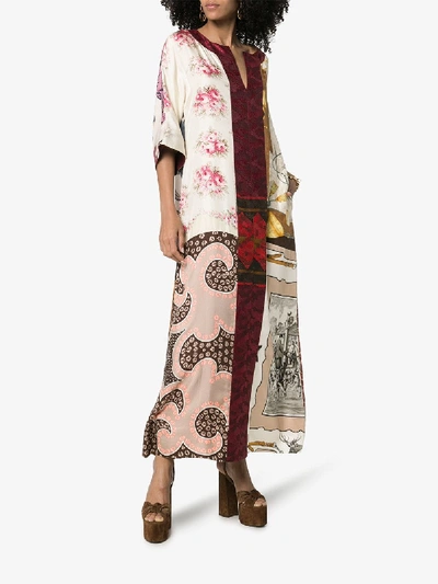 Shop Rianna + Nina Floral Horse Print Silk Kaftan In Multicoloured