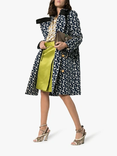 Shop Prada Jacquard Coat With Key Motif In Blue