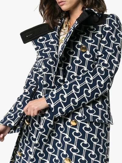 Shop Prada Jacquard Coat With Key Motif In Blue