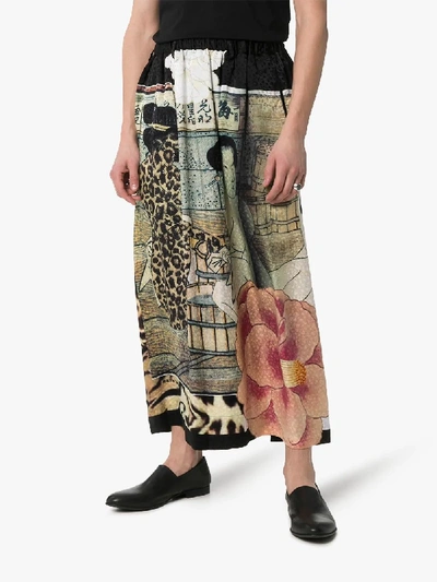 Shop Yohji Yamamoto Printed Front Silk Long Skirt In Multicolour/black